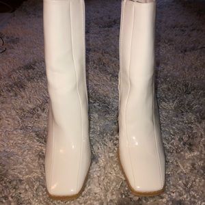 Nasty Gal white leather mid ankle boots